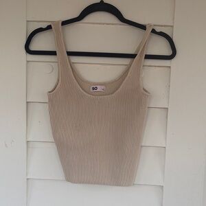 SO Beige Ribbed Scoop Neck Tank Top